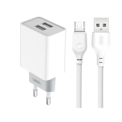 Зарядний пристрій з кабелем microUSB XO L65 2 USB 2400 mA white Зарядний пристрій з кабелем microUSB XO L65 2 USB 2400 mA white