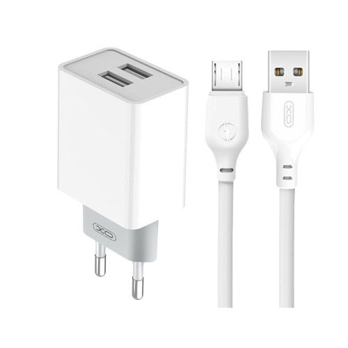 Зарядний пристрій з кабелем microUSB XO L65 2 USB 2400 mA white Зарядний пристрій з кабелем microUSB XO L65 2 USB 2400 mA white