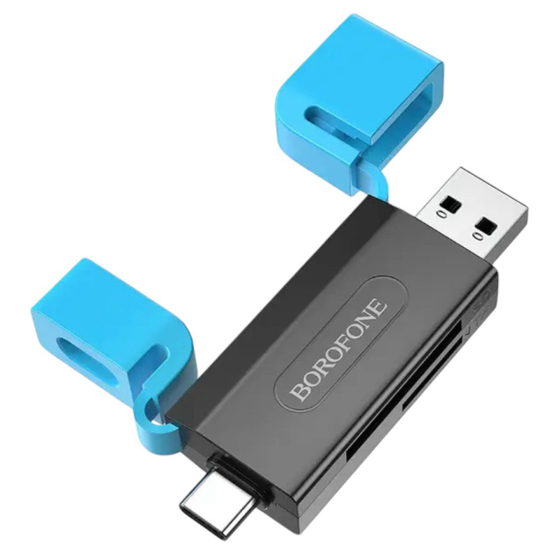 Картрідер microSD, SD Borofone DH9 2in1 USB, Type-C black blue