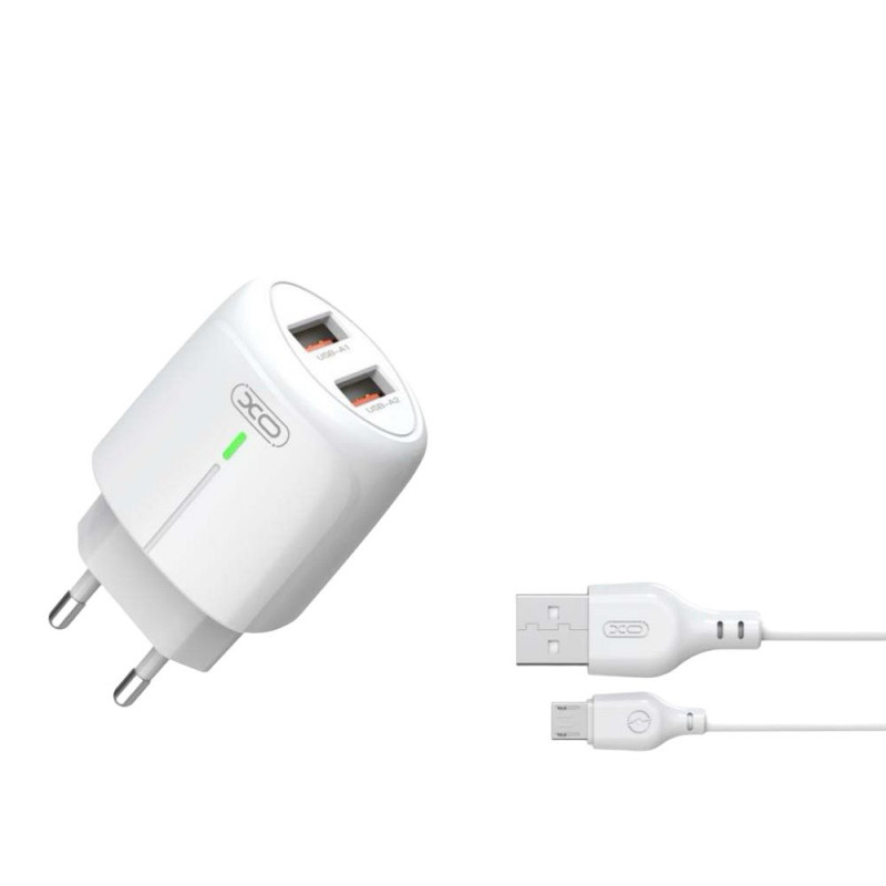 Зарядний пристрій з кабелем microUSB XO L111 2 USB-A, 2.4A white