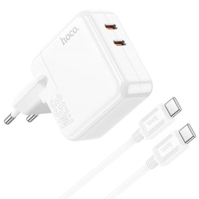 Зарядний пристрій з кабелем Type-C to Type-C Hoco C110A USB-C, USB-C, PD 35W, QC 3.0 white Зарядний пристрій з кабелем Type-C to Type-C Hoco C110A USB-C, USB-C, PD 35W, QC 3.0 white
