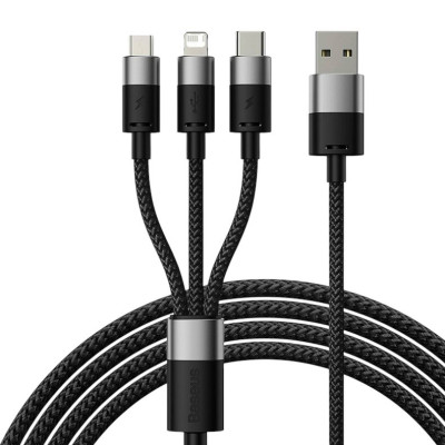 USB кабель Baseus 3 в 1 microUSB, Lightning, Type-C CAXS000001 black 1.2m USB кабель Baseus 3 в 1 microUSB, Lightning, Type-C CAXS000001 black 1.2m