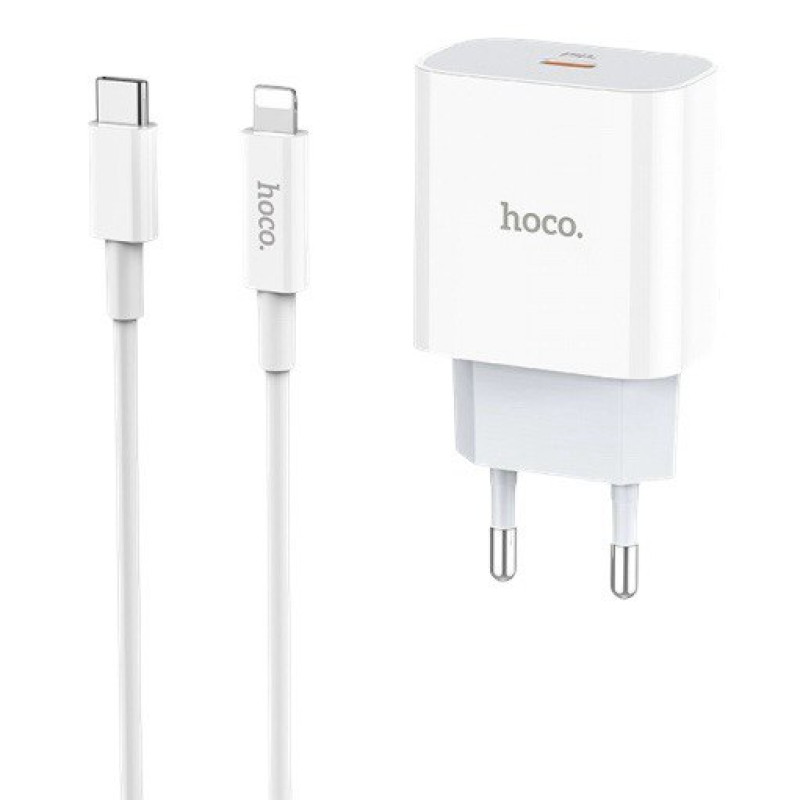 Зарядний пристрій з кабелем Type-C to Lightning Hoco C76A USB-C, PD 20W, white