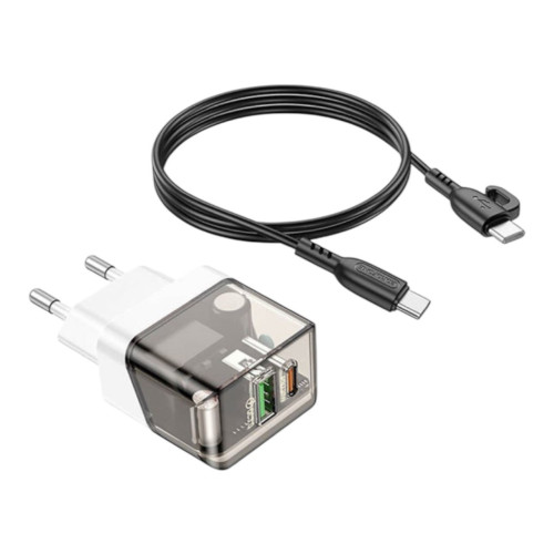 Зарядний пристрій з кабелем Type-C to Type-C Borofone BA80A USB-A, USB-C 20W black Зарядний пристрій з кабелем Type-C to Type-C Borofone BA80A USB-A, USB-C 20W black