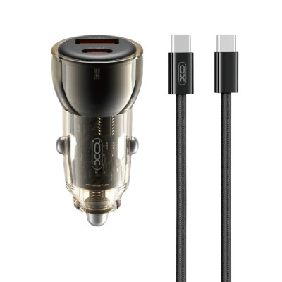 Автомобільний зарядний пристрій XO CC60 Type-C to Type-C USB-A 30W, USB-C 30W black Автомобільний зарядний пристрій XO CC60 Type-C to Type-C USB-A 30W, USB-C 30W black