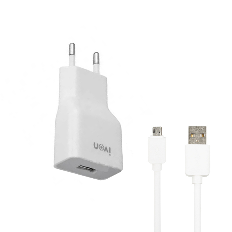 Зарядний пристрій з кабелем microUSB Ivon AD-19 1 USB 2000 mA QC 2.0 fast charger white