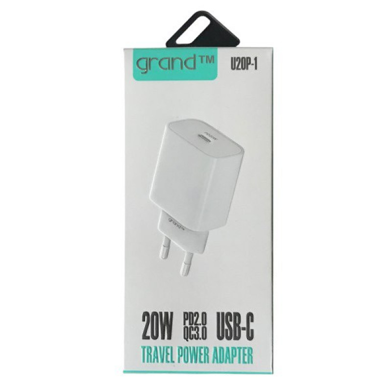 Зарядний пристрій Grand U20P-1, USB-C PD 20W, white