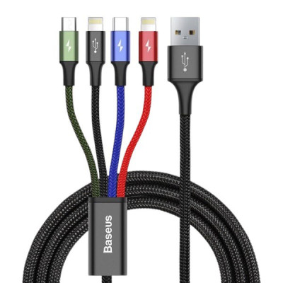 USB кабель Baseus 4 в 1 microUSB, Lightning, Lightning, Type-C CA1T4-A01 black USB кабель Baseus 4 в 1 microUSB, Lightning, Lightning, Type-C CA1T4-A01 black