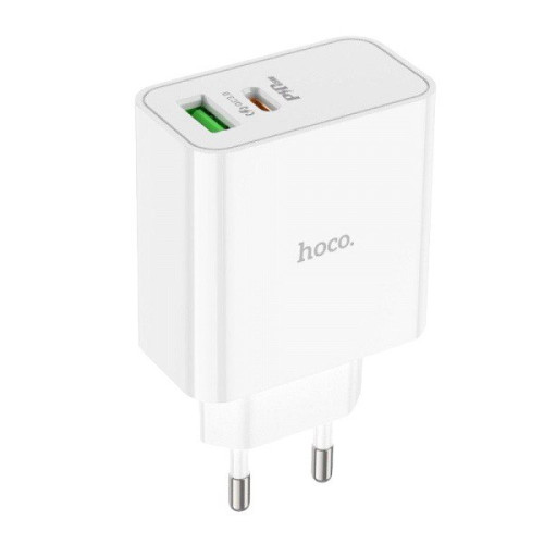 Зарядний пристрій Hoco C113A, USB-C 45W, USB-A 18W, total 65W white Зарядний пристрій Hoco C113A, USB-C 45W, USB-A 18W, total 65W white