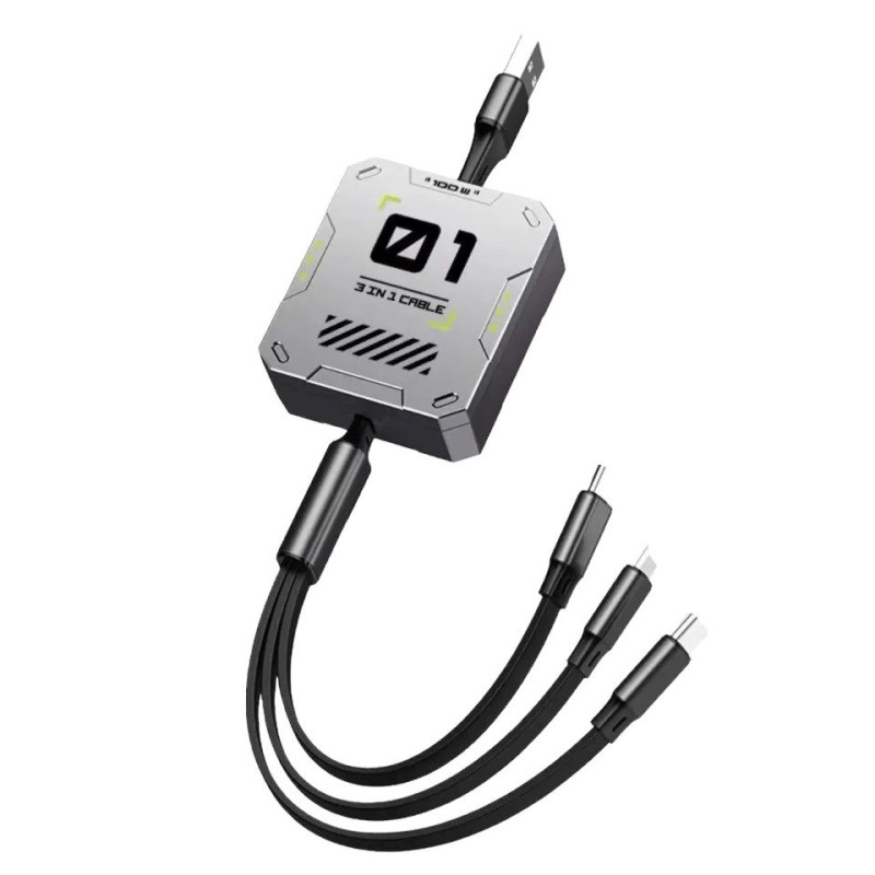 USB кабель рулетка 3 в 1 microUSB, Lightning, Type-C black