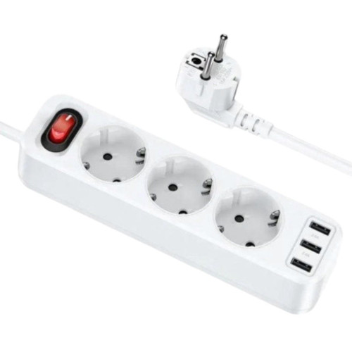 Мережевий подовжувач Hoco NS2, 3 розетки, 3 USB-A, 1.8 метра white