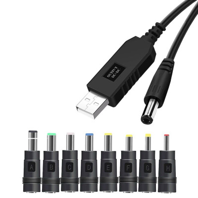 Кабель USB 5V to 12V і 8 перехідників у комплекті Кабель USB 5V to 12V і 8 перехідників у комплекті