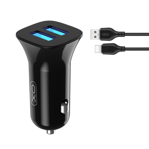 Автомобільний зарядний пристрій XO TZ10 Type-C 2 USB 2400 mA 12W black