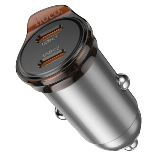 Автомобільний зарядний пристрій Hoco NZ16B 2 USB-C 45W metal gray