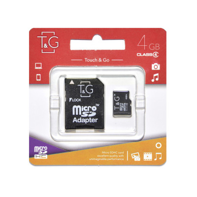 Карта пам'яті microSD 4 Гб T&G з адаптером Карта пам'яті microSD 4 Гб T&G з адаптером