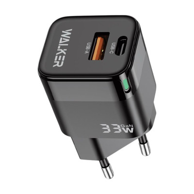 Зарядний пристрій Walker WH-43 USB-A, USB-C  33W black Зарядний пристрій Walker WH-43 USB-A, USB-C  33W black