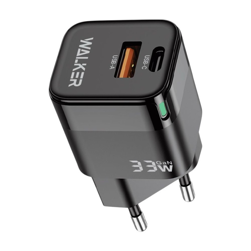 Зарядний пристрій Walker WH-43 USB-A, USB-C 33W black Зарядний пристрій Walker WH-43 USB-A, USB-C 33W black