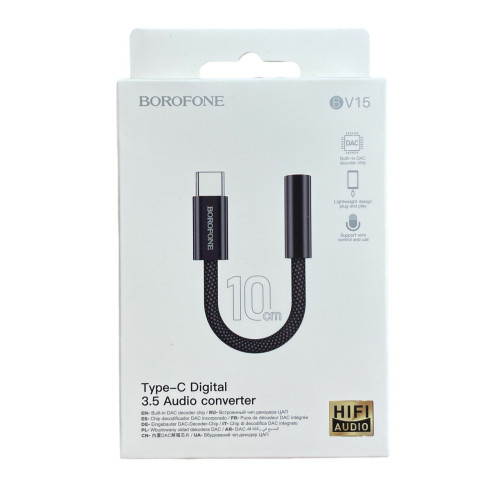 Перехідник на навушники з 3.5 на Type-C Borofone BV15 black