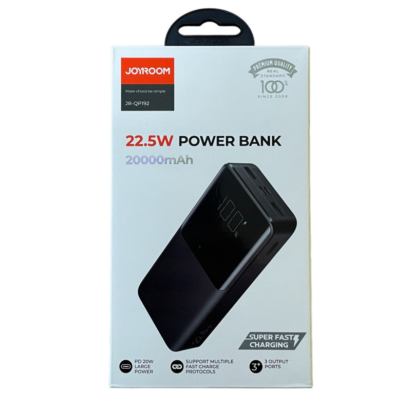 Зовнішній акумулятор Joyroom Power Bank 22.5 W 20000mAh PD QC3.0 JR-QP192 black