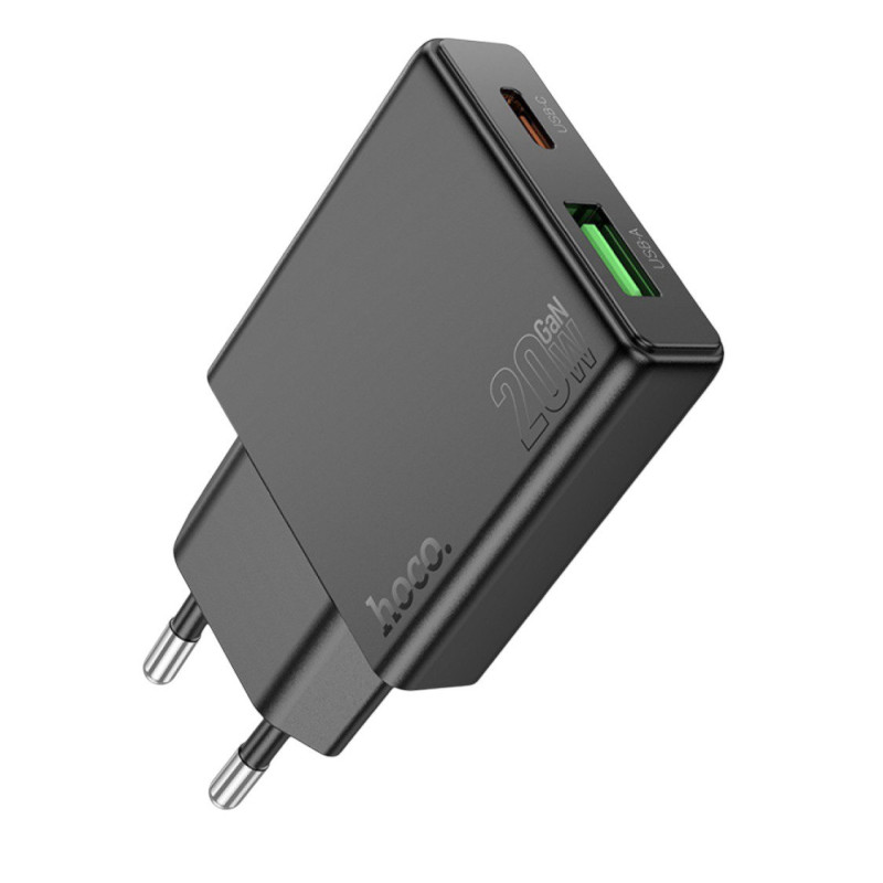 Зарядний пристрій Hoco N38 USB-A QC3.0, USB-C  PD 20W black