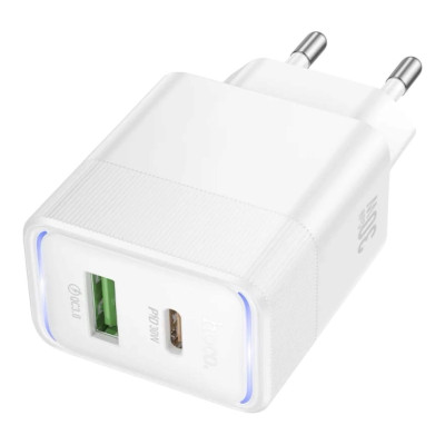 Зарядний пристрій Hoco CS112A USB-A, USB-C 30W white Зарядний пристрій Hoco CS112A USB-A, USB-C 30W white