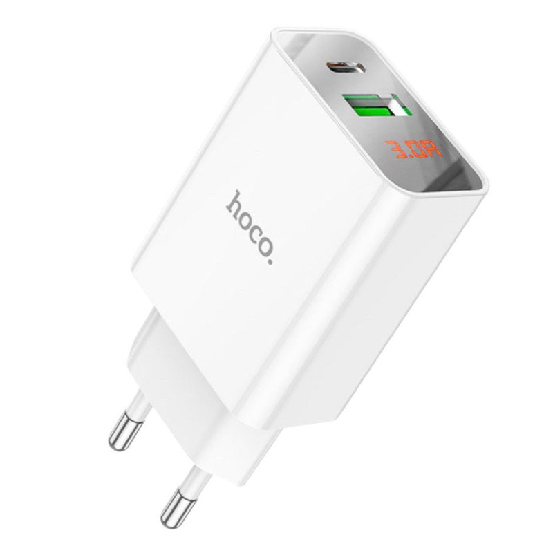 Зарядний пристрій Hoco C100A USB-C PD 20W, USB-A QC 3.0, 3 A white