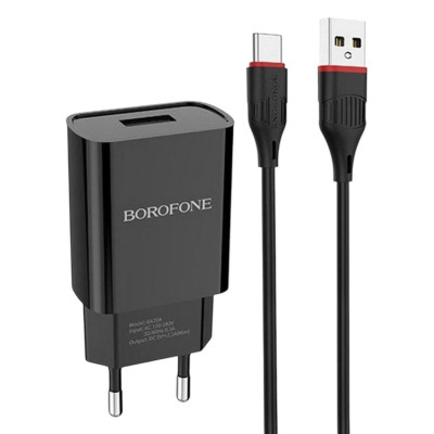 Зарядний пристрій з кабелем Type-C Borofone BA20A USB-A 2.1A white Зарядний пристрій з кабелем Type-C Borofone BA20A USB-A 2.1A white