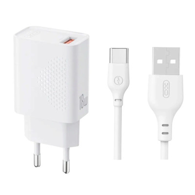 Зарядний пристрій з кабелем Type-C XO L159 USB-A 18W white