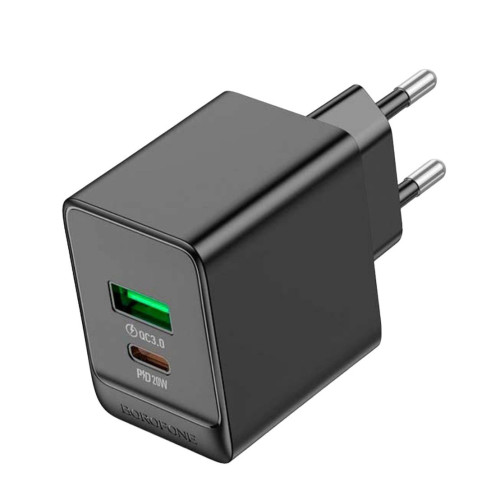 Зарядний пристрій Borofone BAS14A USB-C PD 20W, USB-A QC3.0 black