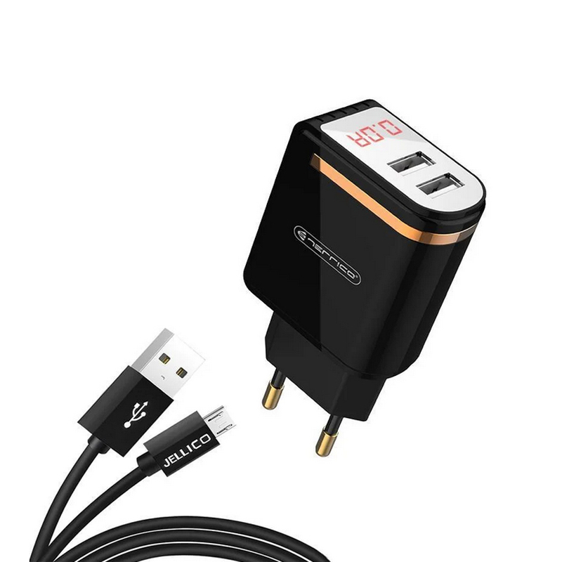 Зарядний пристрій з кабелем microUSB Jellico WJ-C80 LED 2 USB 2000 mA black