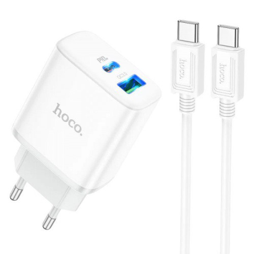 Зарядний пристрій з кабелем Type-C to Type-C Hoco C105A USB-C, USB-A, PD 20W, QC 3.0 white