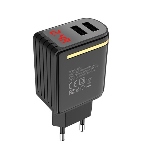 Зарядний пристрій Hoco C39A 2 USB 2400 mA black Зарядний пристрій Hoco C39A 2 USB 2400 mA black