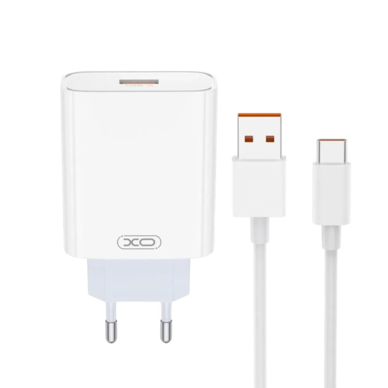 Зарядний пристрій з кабелем Type-C XO L164 USB-A turbo charge 120W white Зарядний пристрій з кабелем Type-C XO L164 USB-A turbo charge 120W white