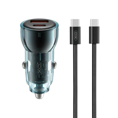 Автомобільний зарядний пристрій XO CC60 Type-C to Type-C USB-A 30W, USB-C 30W blue Автомобільний зарядний пристрій XO CC60 Type-C to Type-C USB-A 30W, USB-C 30W blue
