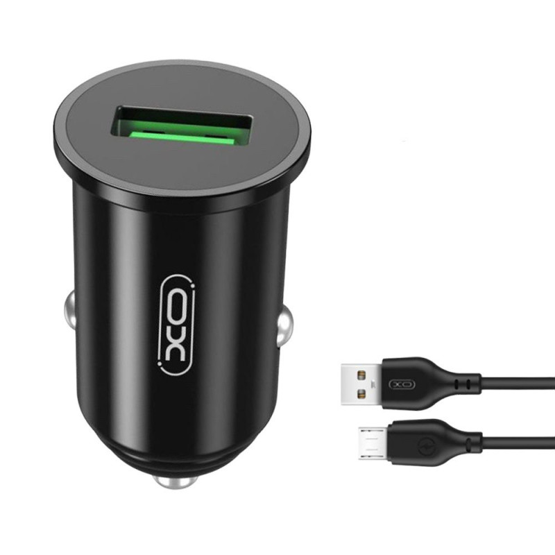 Автомобільний зарядний пристрій XO TZ12 microUSB 1 USB 3 A 18W QC3.0 black