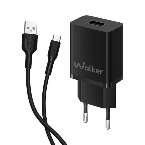 Зарядний пристрій з кабелем microUSB Walker WH-26 USB-A 2.1A black Зарядний пристрій з кабелем microUSB Walker WH-26 USB-A 2.1A black