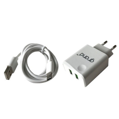 Зарядний пристрій з кабелем Type-C Grand D10A-3 2 USB-A 2.1A white Зарядний пристрій з кабелем Type-C Grand D10A-3 2 USB-A 2.1A white