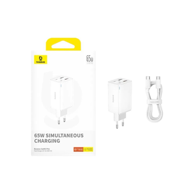 Зарядний пристрій з кабелем Type-C to Type-C Baseus GaN6 Pro 2USB-A 2USB-C 65W white P10162701213-00