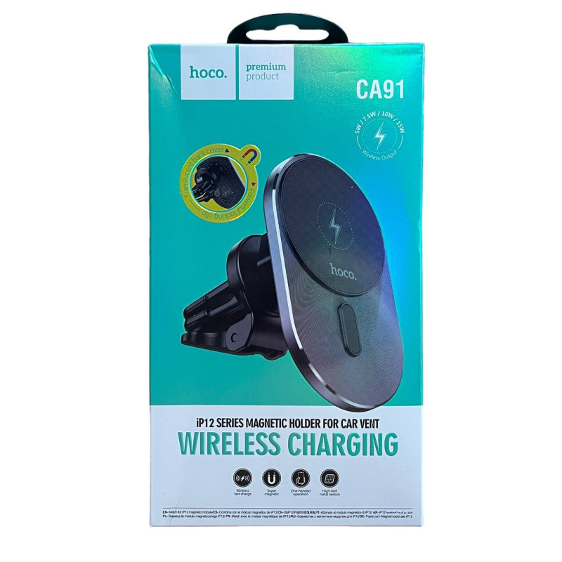 Автотримач Hoco CA91 Magnetic Wireless fast charging Car 15W в дефлектор gray