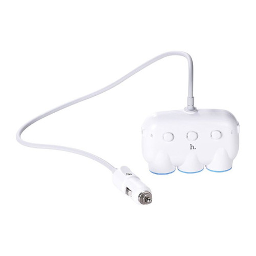 Автомобільний зарядний пристрій розгалужувач Hoco C1 LCD white