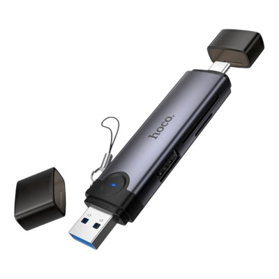 Картрідер microSD, SD Hoco HB56 3-in-1 Type-C, USB-A metal gray Картрідер microSD, SD Hoco HB56 3-in-1 Type-C, USB-A metal gray