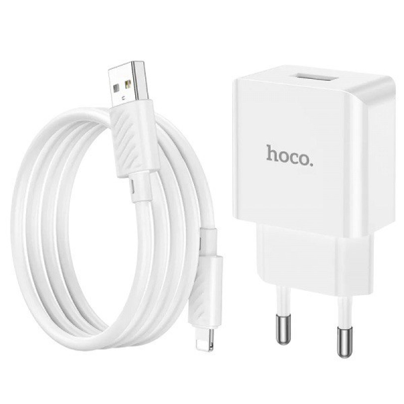 Зарядний пристрій з кабелем Lightning Hoco C106A USB-A 2.1A white