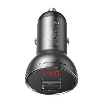 Автомобільний зарядний пристрій Baseus Digital Display 4.8A, 24W grey (CCBX-0G) Автомобільний зарядний пристрій Baseus Digital Display 4.8A, 24W grey (CCBX-0G)