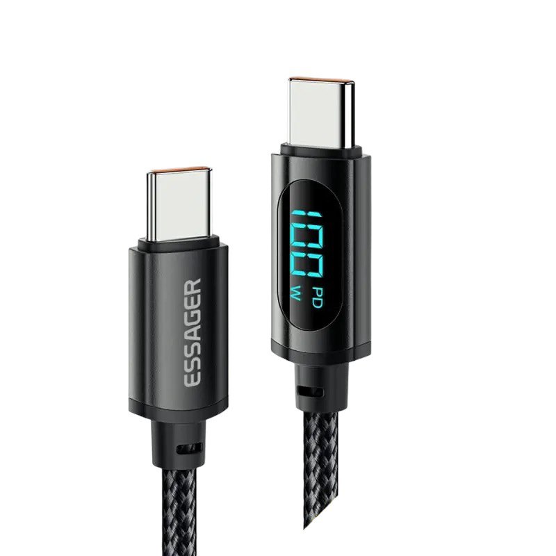 USB кабель Essager Type-C to Type-C ES-X28 LCD, 100W black