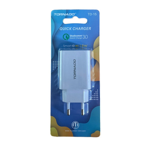 Зарядний пристрій Tornado TD-15 1 USB 3000 mA QC 3.0 white Зарядний пристрій Tornado TD-15 1 USB 3000 mA QC 3.0 white