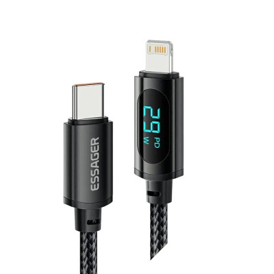 USB кабель Essager ES-X28 Type-C на Lightning PD LED 29W black 2 метри USB кабель Essager ES-X28 Type-C на Lightning PD LED 29W black 2 метри