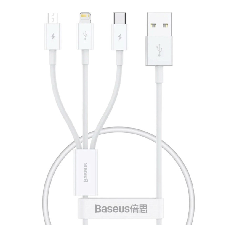 USB кабель Baseus 3 в 1 microUSB, Lightning, Type-C P10320105221-01 white 0.5 метра