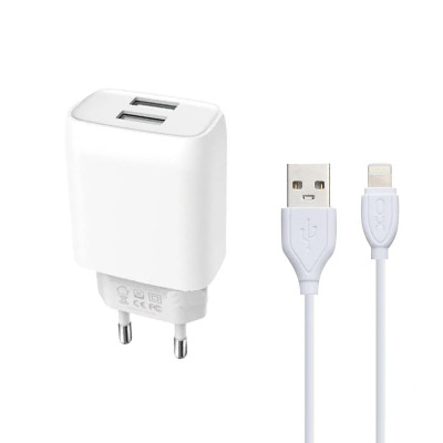 Зарядний пристрій з кабелем Lightning XO L57 2 USB 2100 mA white