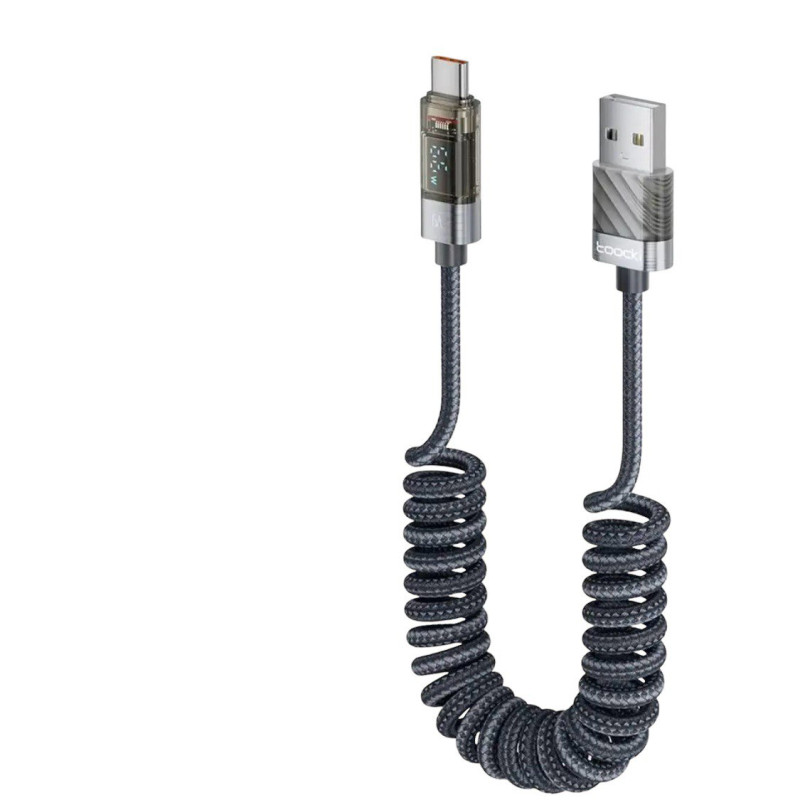 USB кабель Toocki Type-C TXC-60A2 LCD, 66W gray 1.8 метри