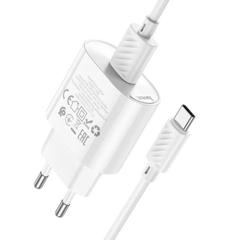 Зарядний пристрій з кабелем Type-C Hoco C109A USB-A, 3A, 18W, QC 3.0 white